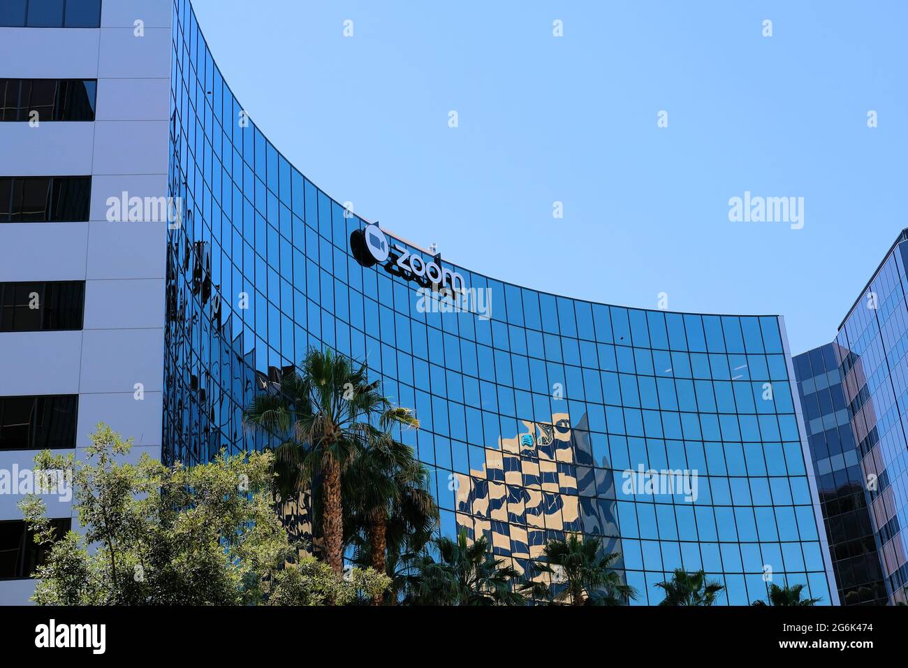 Zoom Video Communications, Inc., Hauptsitz in San Jose, Kalifornien; Anbieter von Kommunikationstechnologie, Videotelefonie und Online-Chat-Diensten. Stockfoto