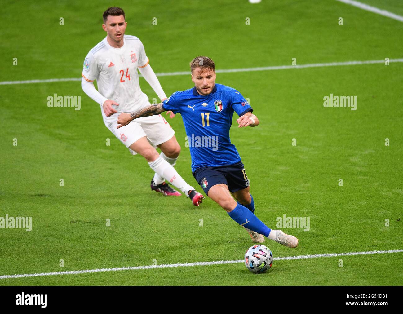 07. Juli 2021 - Italien gegen Spanien - UEFA Euro 2020 Halbfinale - Wembley - London Italiens Ciro immobile Bildquelle : © Mark Pain / Alamy Live News Stockfoto