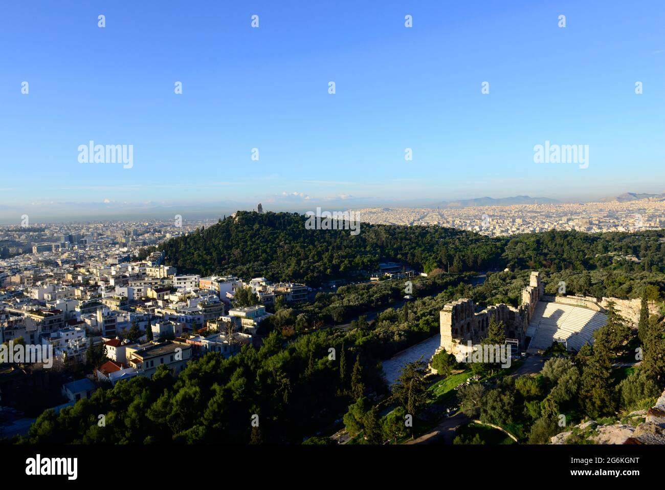 Blick auf Athen von der Spitze der Akropolis. Stockfoto