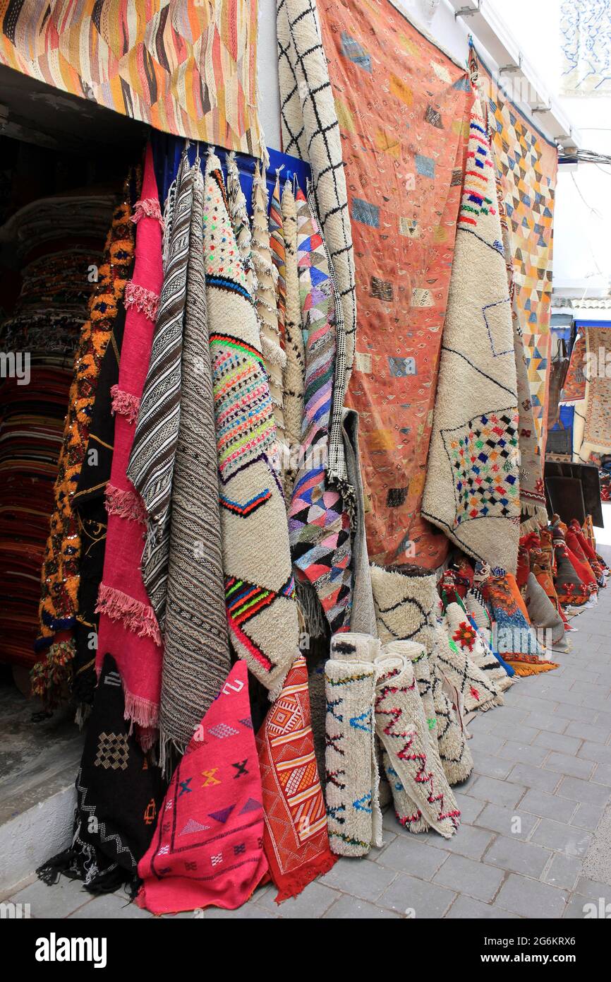 Teppichladen im Souk Essaouira, Marokko Stockfoto