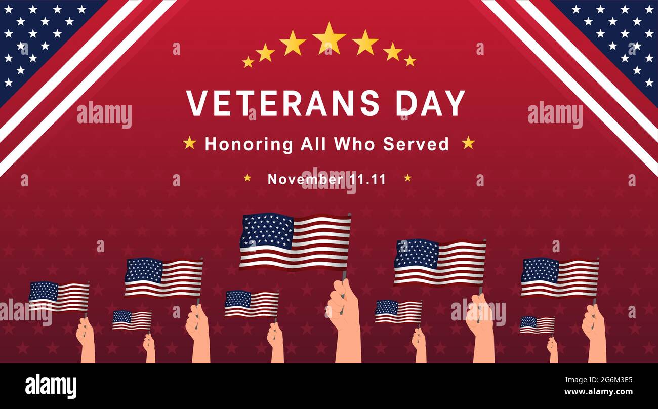 Alles gute zum Veteranen-Tag. Veterans Day. Flache Abbildung. Flaches Vektordesign. Veterans Day. Ehrt alle, die gedient haben. November 11. Stock Vektor