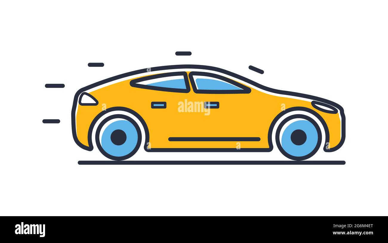 Car-Symbol. Elektroauto isoliert auf weißem Hintergrund. Designelemente, farbig. Element für mobile Konzepte und Web-Apps. Vektorgrafik im flachen Stil Stock Vektor