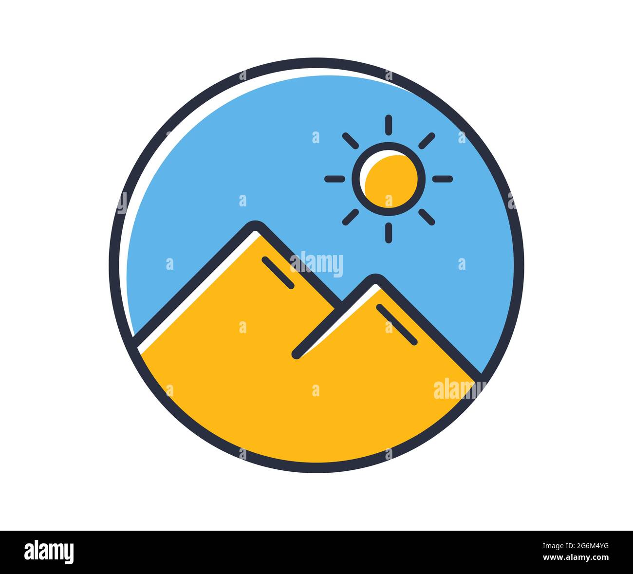 Galerie-Symbol. Trauer Sonne in einem Rahmen isoliert auf weißem Hintergrund. Designelemente farbig. Kann für mobile Konzepte und Web-Anwendungen verwendet werden, Social Stock Vektor