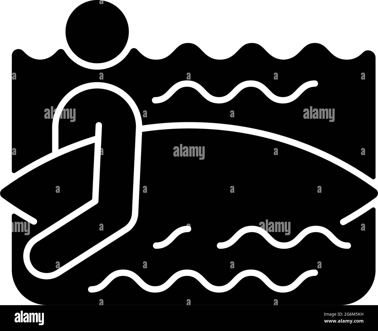 Surfer, der ins Wasser eindringt, schwarzes Glyphen-Symbol Stock Vektor
