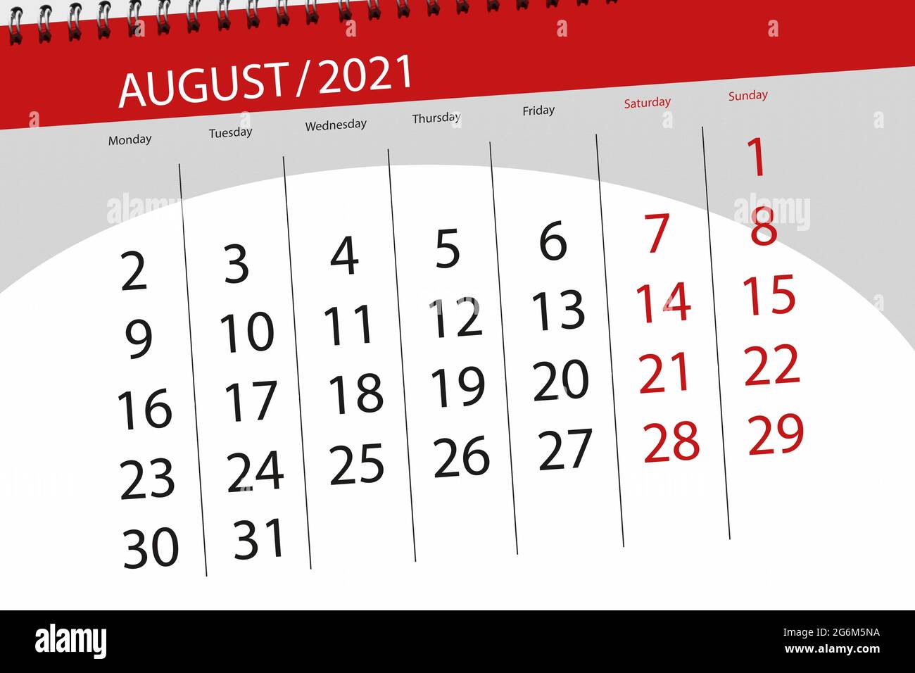 Kalenderplaner für den Monat august 2021, Stichtag. Stockfoto