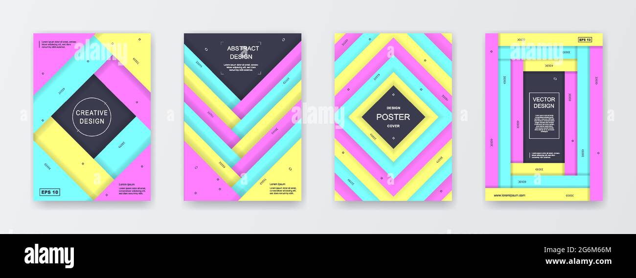 Modernes Set von abstrakten Covern. Abdeckungen mit minimalem Design. Coole geometrische Hintergrund für Ihr Design. Satz von 4 im A4-Format, anwendbar für b Stock Vektor