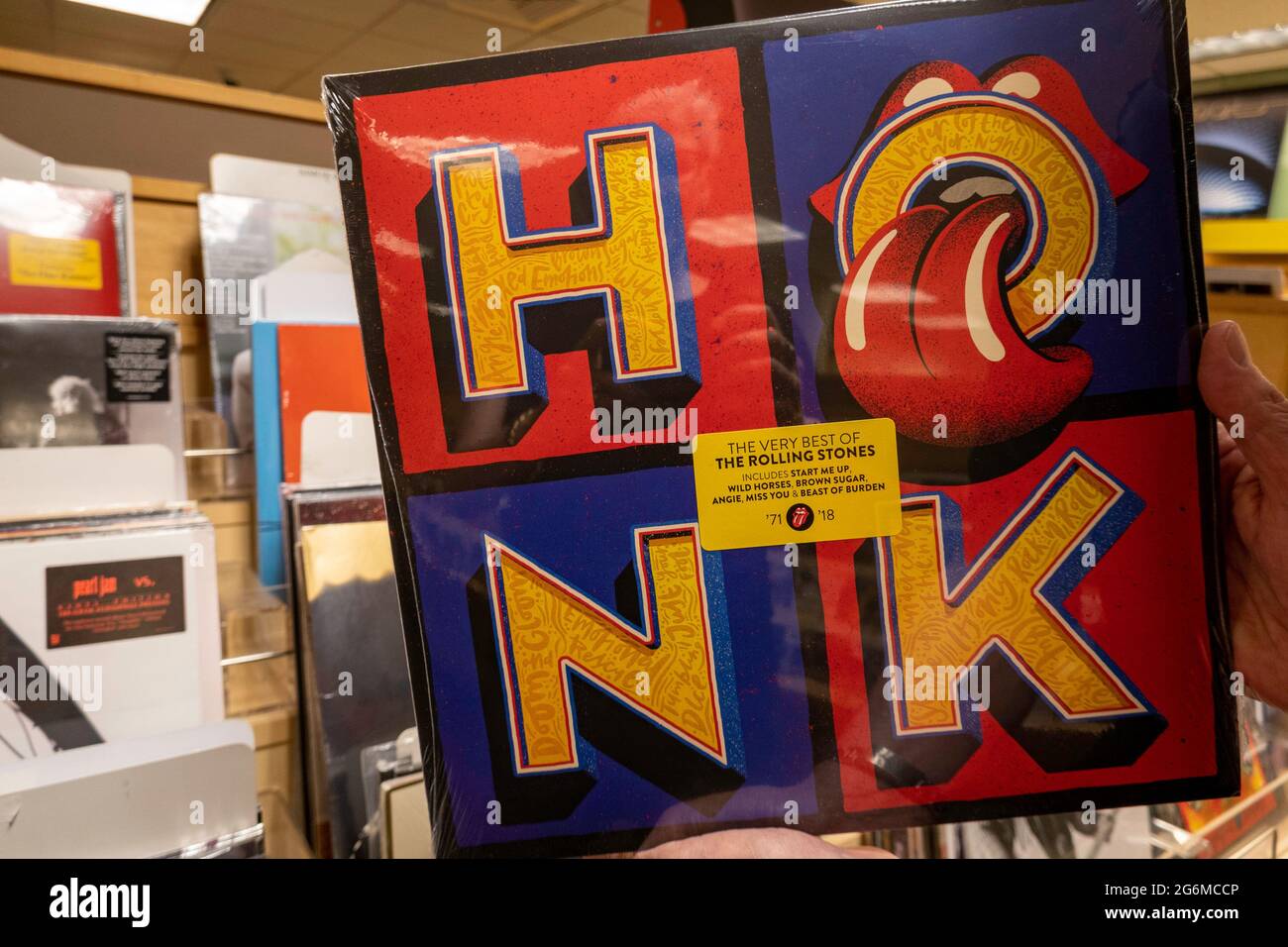 Schallplattendisplay in Barnes & Noble in New York City, USA Stockfoto