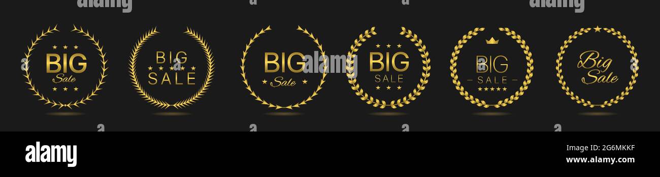 Großer Verkauf Golden Lorbeerkranz Label-Set Stock Vektor