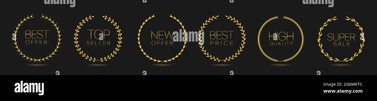 Bestes Angebot Goldener Lorbeerkranz-Labelset Stock Vektor