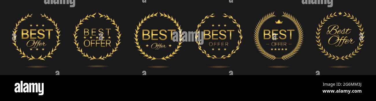 Bestes Angebot Goldener Lorbeerkranz-Labelset Stock Vektor