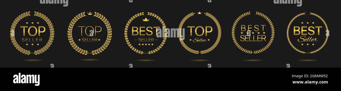 Bestseller Goldener Lorbeerkranz-Labelset Stock Vektor