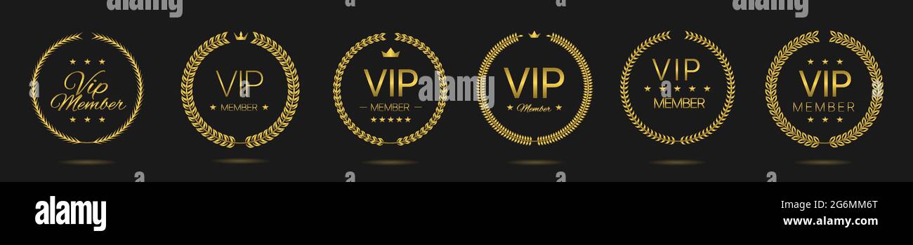 VIP-Mitglied Goldener Lorbeerkranz-Labelset Stock Vektor