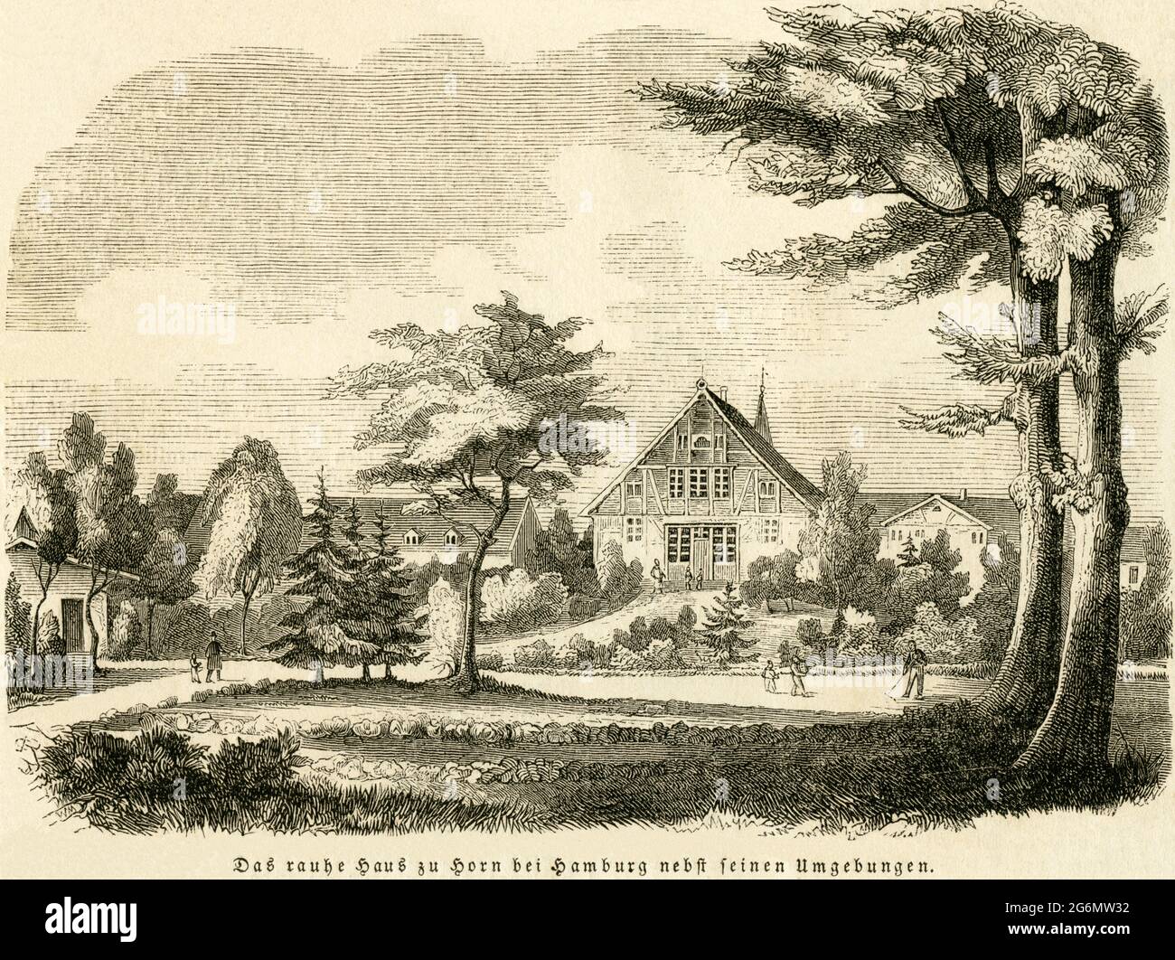 Europa, Deutschland, Hamburg, Horn, rauhes Haus und Umgebung ( gegründet von Johann Hinrich Wichern ) , Illustration aus : ' Illustrirte Zeitung ', Nr. 171, Seite 236, 1846 / Europa, Deutschland, Hamburg, Horn, Rauhes Haus und Umgebung ( gegründet von Johann Hinrich Wichern ), Illustration aus: "Illustrirte Zeitung" , Nr. 171, Seite 236, 1846 . Stockfoto