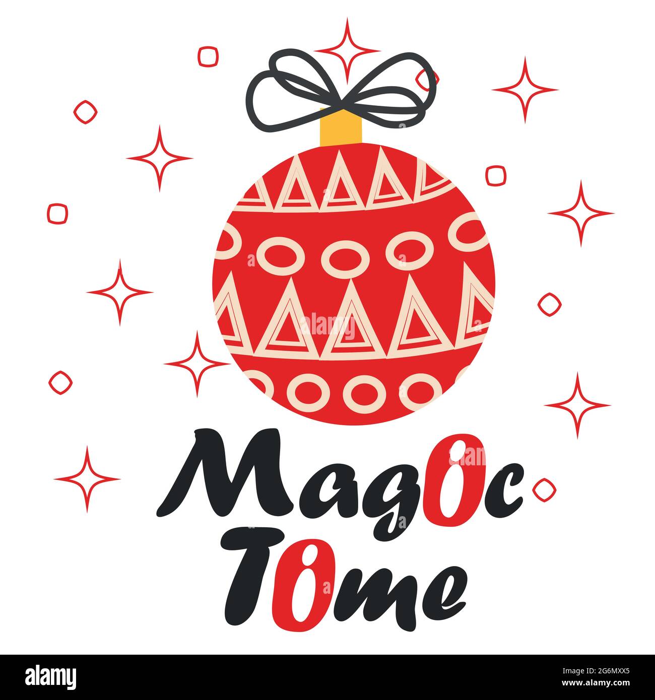 Weihnachtskugel und Dekorationselemente, Frohe Weihnachten Retro Poster mit Schriftzug, Grußkarte, Poster oder Print. Stock Vektor