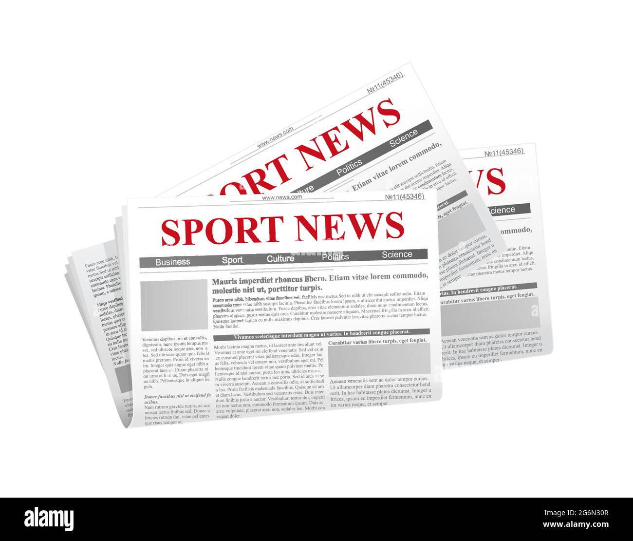 Vektor-Illustration einer Zeitung mit der Überschrift News in flachem Stil auf weißem Hintergrund mit Schatten darunter. Stock Vektor