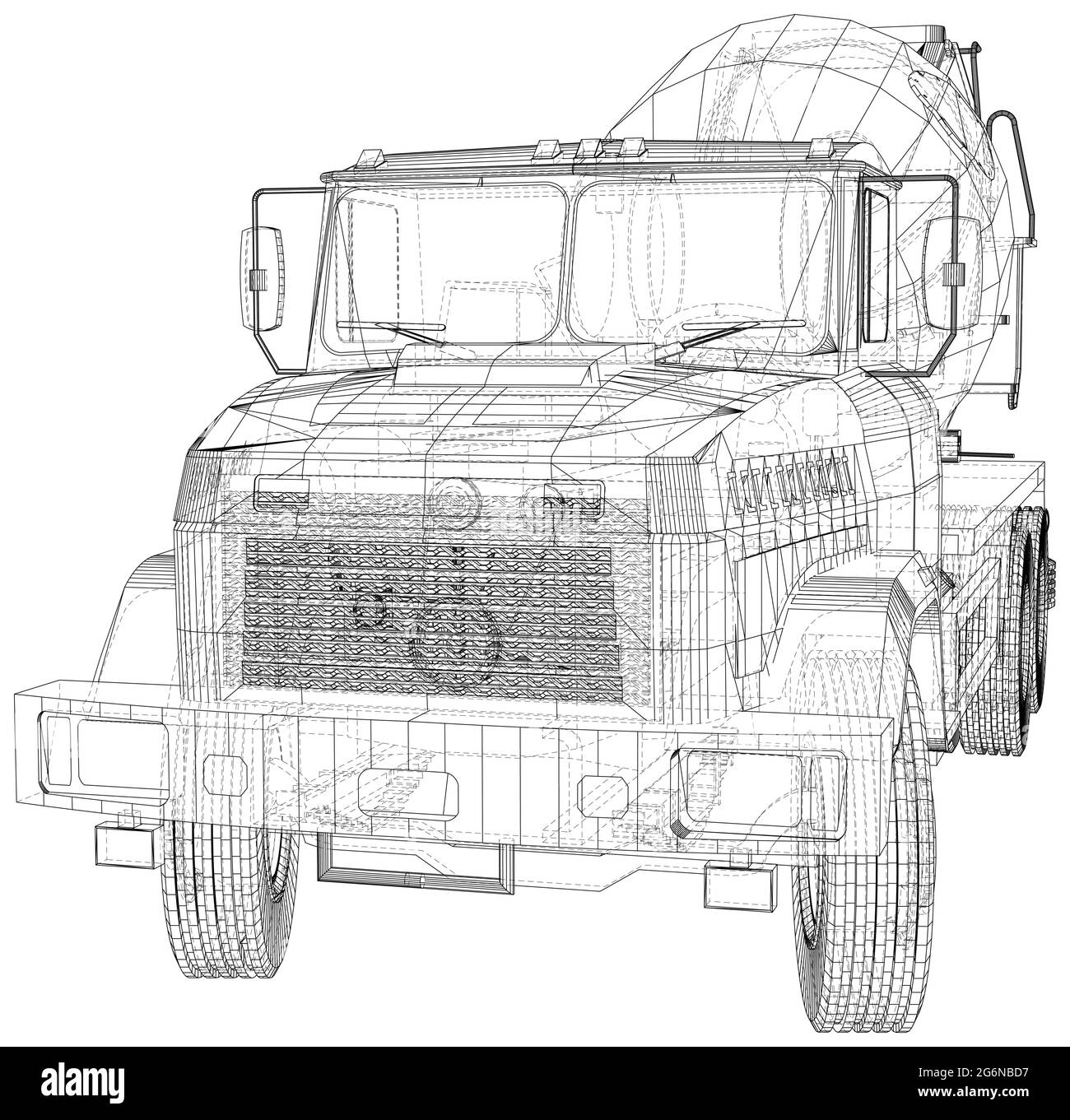 Baumaschine. Betonmischer. EPS10-Format. Drahtrahmen Vektor aus 3d erstellt Stock Vektor