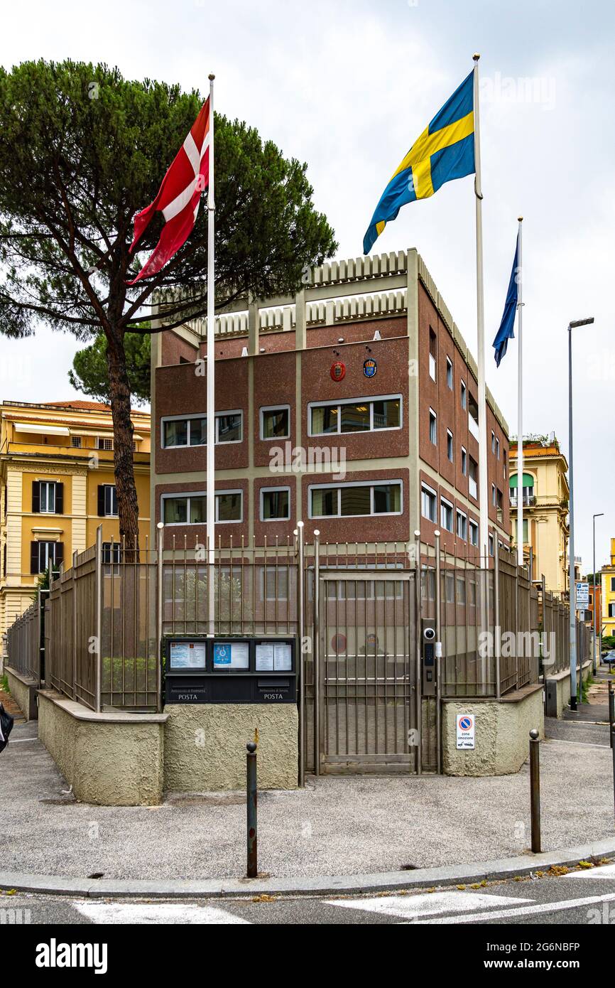 Botschaft Dänemarks und Schwedens auf dem Platz Rio de Janeiro in Rom. Rom, Latium, Italien, Europa Stockfoto