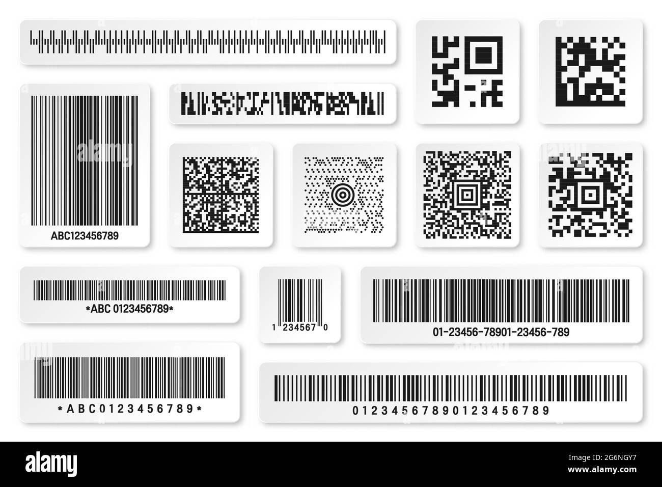 Satz von Produkt-Barcodes und QR-Codes. Identifizierungscode. Seriennummer, Produkt-ID mit digitalen Informationen. Store- oder Supermarktscan Stock Vektor