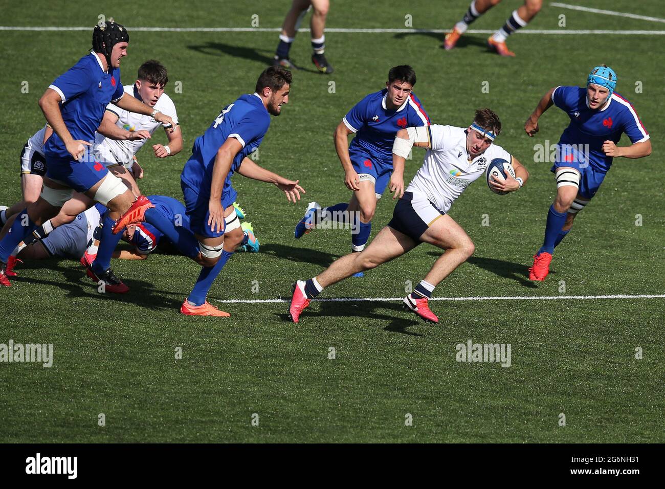 Cardiff, Großbritannien. Juli 2021. Rhys Tait aus Schottland macht eine Pause. 2021 Six Nations U20 Championship round 4, France V Scotland at the BT Sport Cardiff Arms Park in Cardiff, South Wales on Wednesday 7th July 2021. Pic by Andrew Orchard/Andrew Orchard Sports Photography/Alamy Live News Credit: Andrew Orchard Sports Photography/Alamy Live News Stockfoto