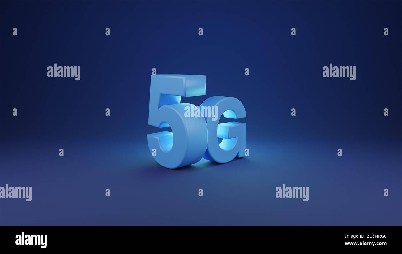 Die Inschrift 5G auf dem Hintergrund des Globus. 5G-Netz, schnelles mobiles Internet, Netzwerke der neuen Generation, kreativer Hintergrund Stockfoto