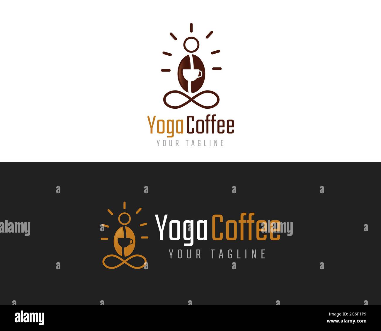 Yoga-Kaffee-Schild, Symbol für Kaffeebohnen Logo-Symbol, Illustration Stock Vektor