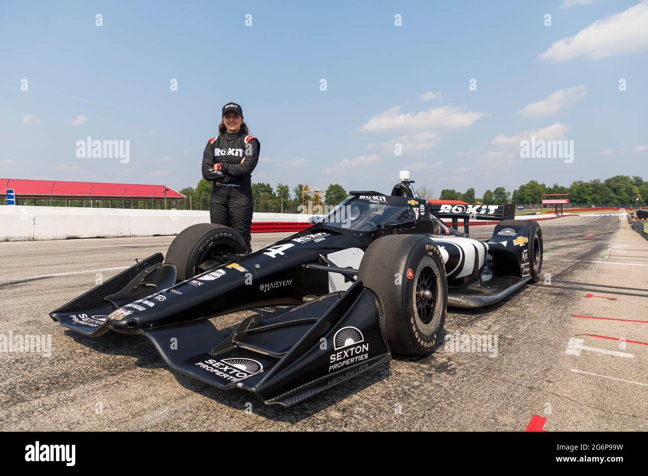 Lexington, Ohio, USA. Juli 2021. 06. Juli 2021 - Lexington, Ohio, USA: Tatiana CalderÃ³n wird zum ersten Mal in einem IndyCar testen und für A.J. fahren Foyt Racing am Dienstag in Mid-Ohio gab das Team am Samstag bekannt. Der kolumbianische Pilot wird die ROKIT-liveried No. 14 Dallara Chevrolet Pilot Quelle: Colin J Mayr Grindstone Media Gr/ASP/ZUMA Wire/Alamy Live News Stockfoto