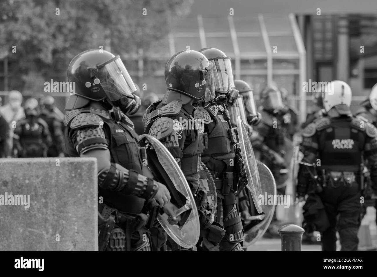 Atlanta reit die Polizei in Position. Stockfoto