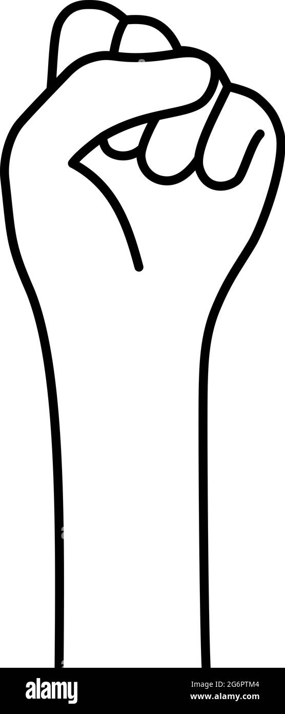 Schwarze dünne Linie weibliche Faust wie Feminismus Stock Vektor
