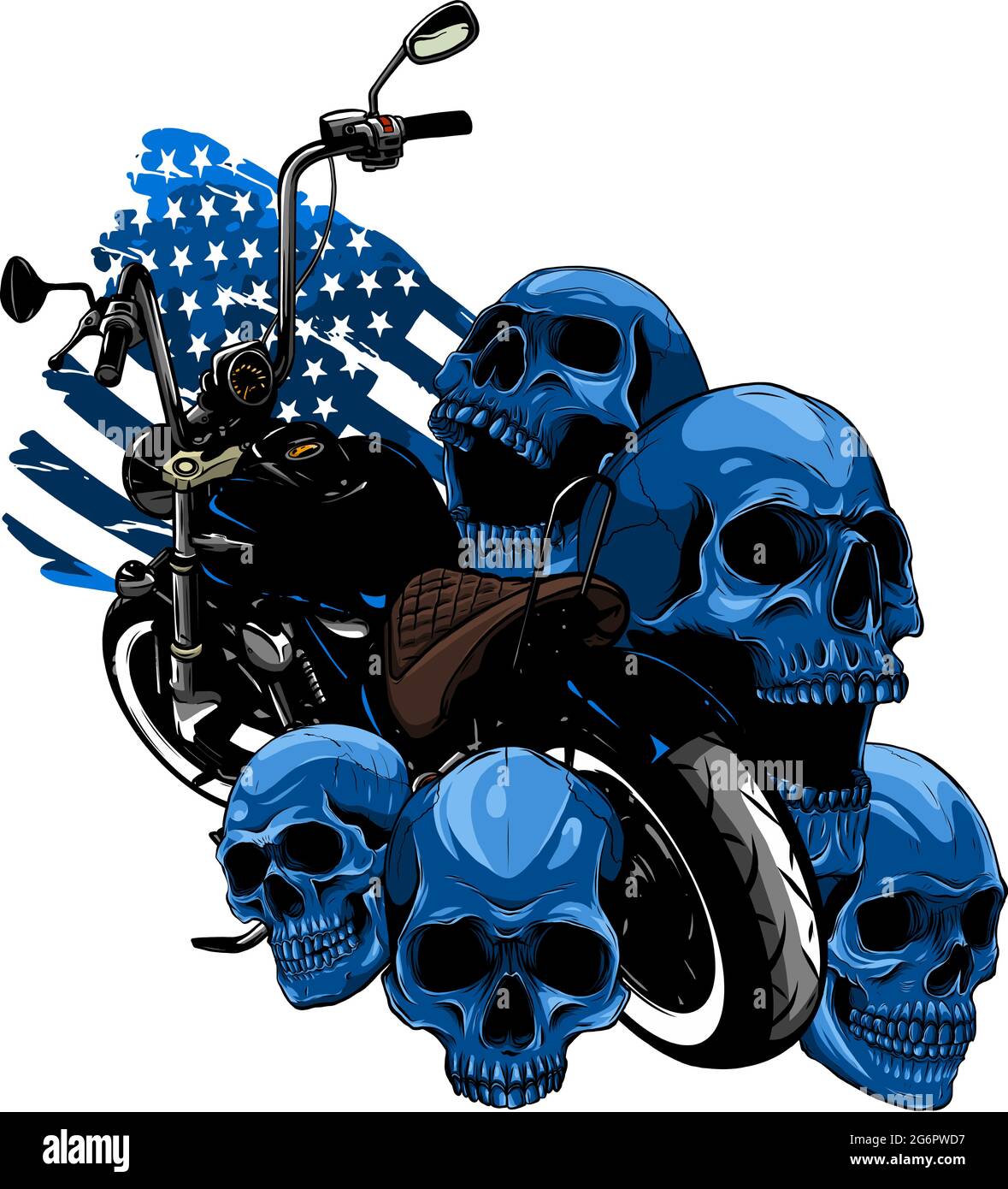 vector Motorrad mit Totenköpfen und amerikanischer Flagge Stock Vektor