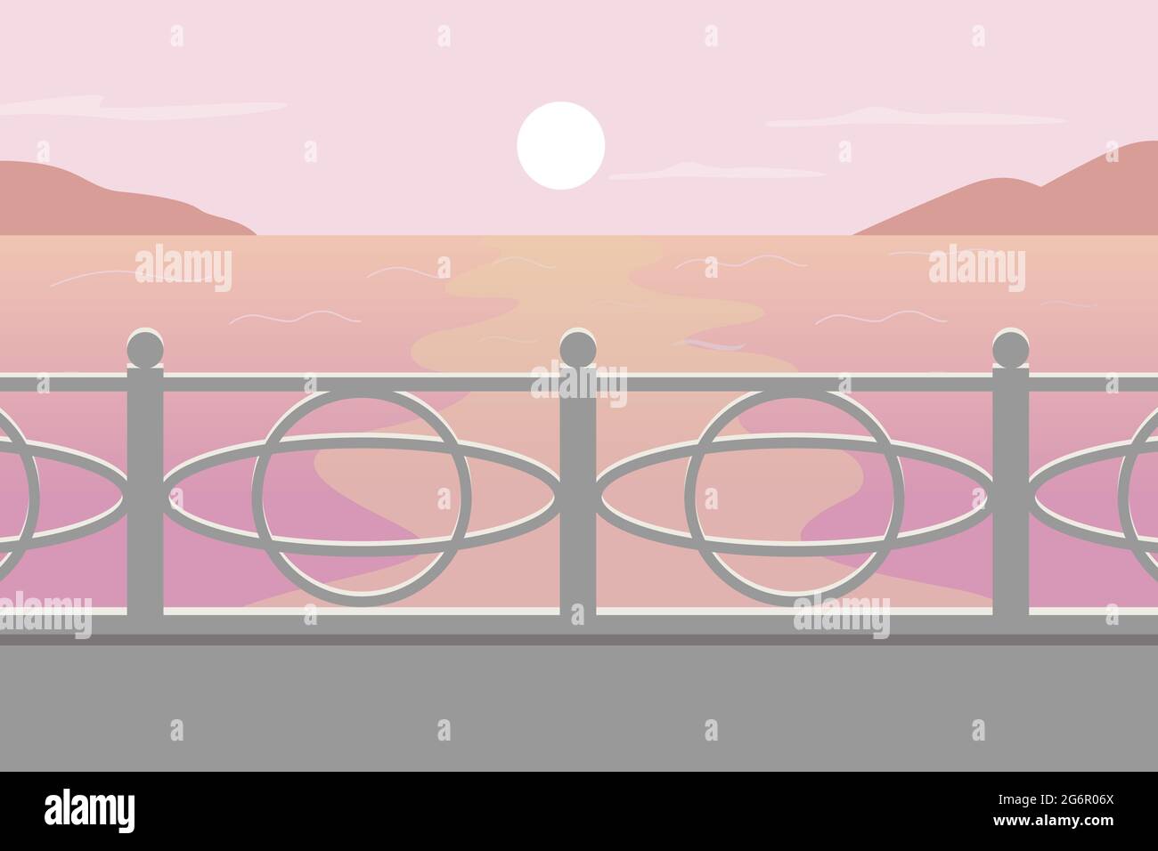 Sonnenuntergang am Meer flache Farbe Vektor Illustration Stock Vektor