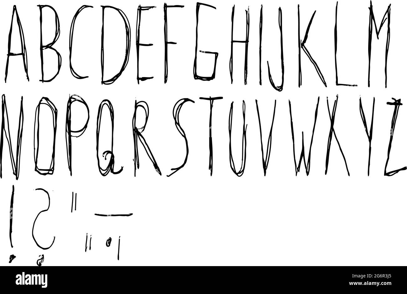 Kugelschreiber Grunge Stil handgemachte Schrift, Headline-Schrift, Vektorgrafik, Buchstaben isoliert und gruppiert Stock Vektor