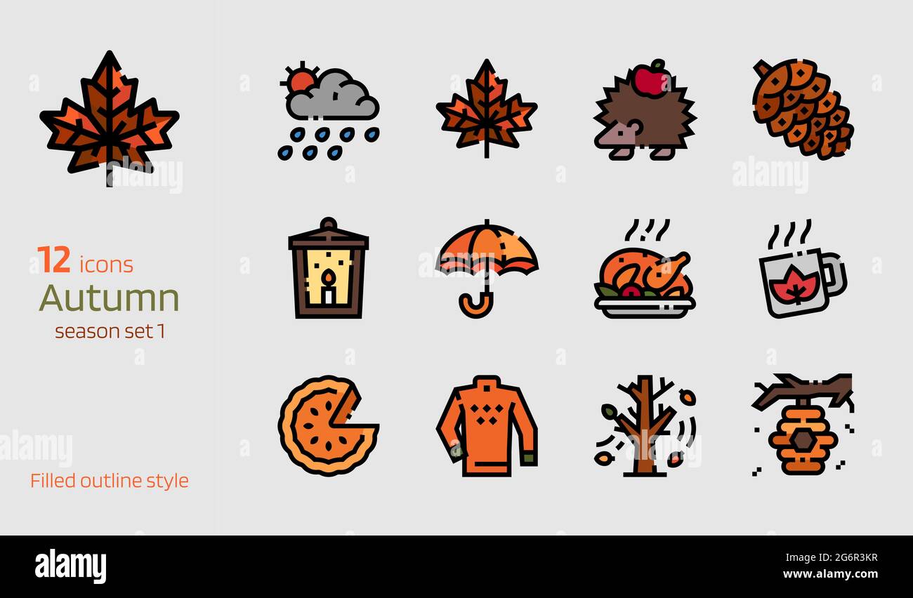 Symbolvektor für den Herbst. Kollektion von Saison-Attributen im Outline Style Stock Vektor