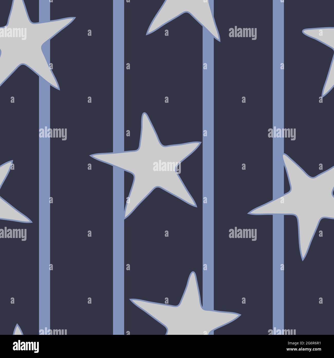 Nahtloses Vektor-Wiederholungsmuster mit Sternen und Streifen auf Blau. Wunderschöne Zimmerdekoration für kleine Jungen. Kinder Tapete Design für Jungen. Stock Vektor