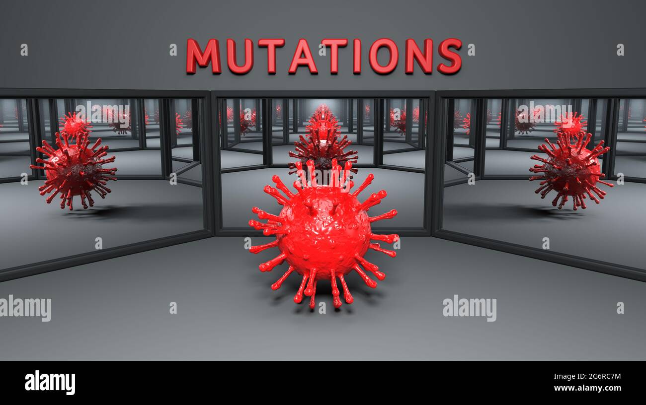 Mutationen oder Varianten eines Virus - 3D-Rendering Stockfoto