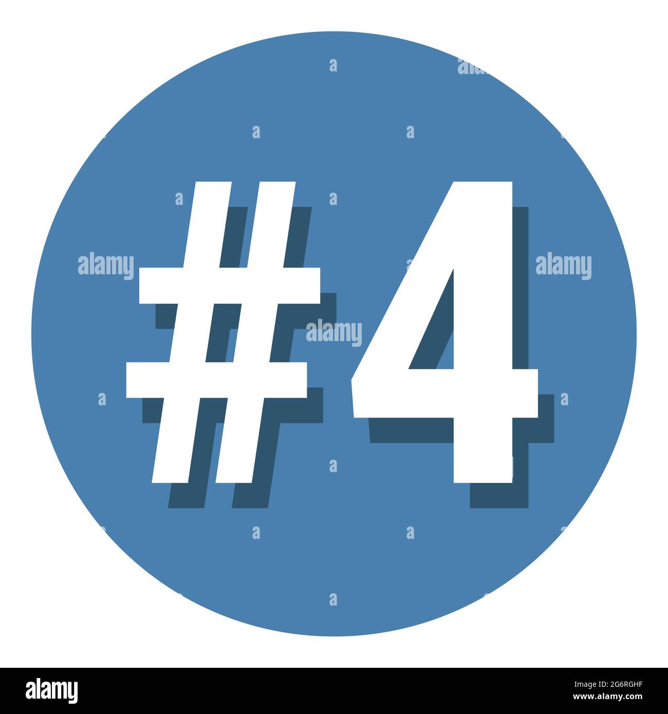 Zahl 4 vier Symbol Zeichen im Kreis, 4. Vierte Zählung Hashtag-Symbol.  Einfache Vektorgrafik in flachem Design. Weiß mit Schatten auf blauem  Hintergrund Stock-Vektorgrafik - Alamy