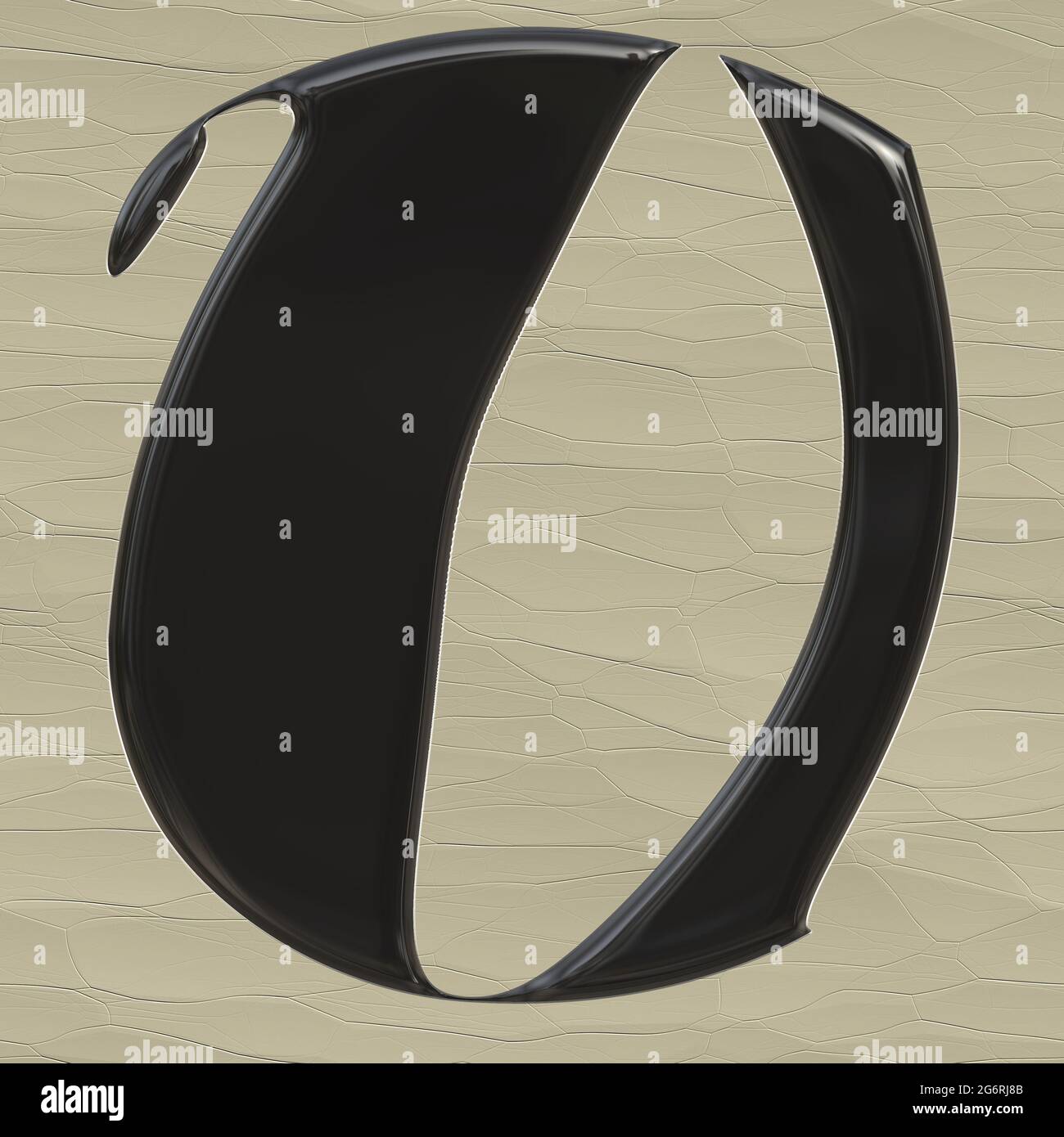 Grafik mit schwarz lackiertem Hochglanz-Großbuchstaben U als Monogramm Stockfoto