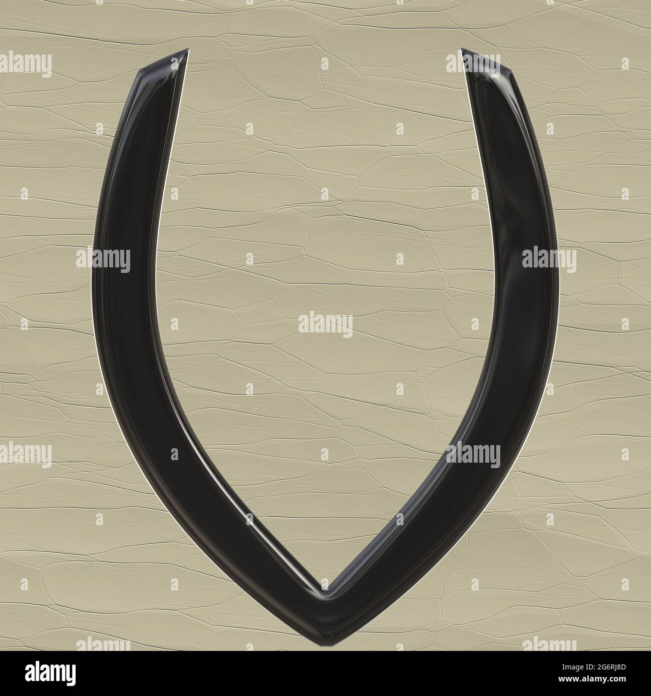 Grafik mit schwarz lackiertem Hochglanz-Großbuchstabe V als Monogramm Stockfoto