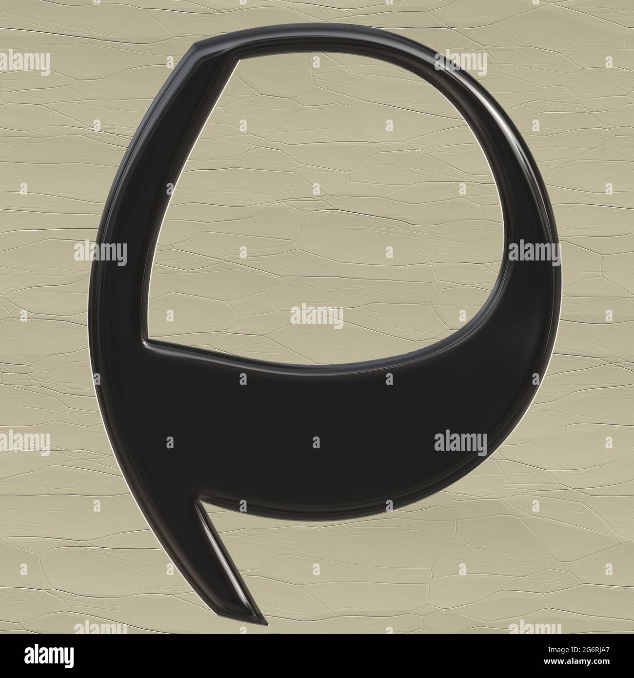 Grafik mit schwarz lackiertem Hochglanzbuchstaben P als Monogramm Stockfoto