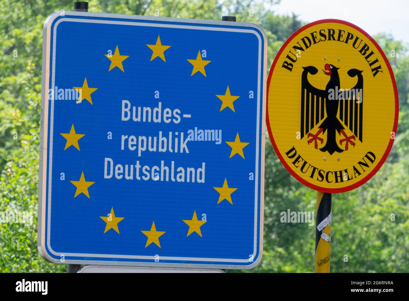 Grenzübergang Deutschland EU-Schild Tschechisch-Deutschland-Grenze Stockfoto