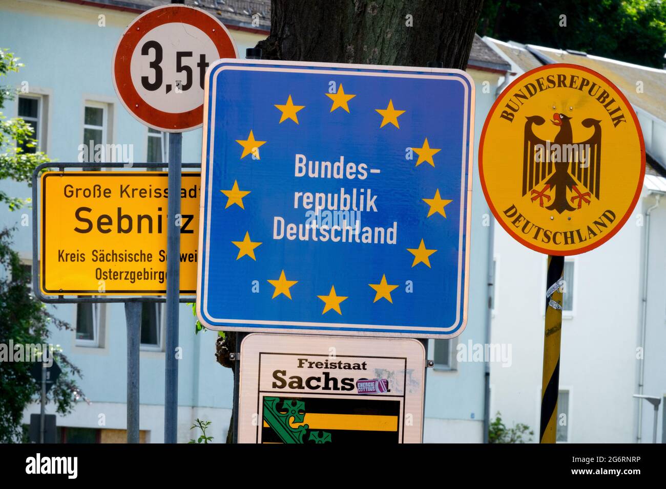 Sebnitz Deutschland Grenzübergang Europäische Union Schild Tschechisch-deutsche Grenze Stockfoto