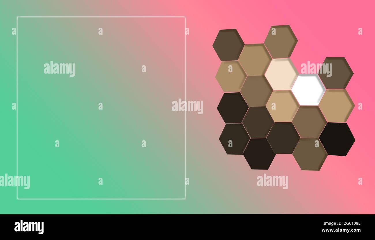 Bunte sechseckige Form leere Visitenkarte, Text Info Grafikdesign, geometrisches Konzept 3d Rendering Illustration, Platz für Text Stockfoto