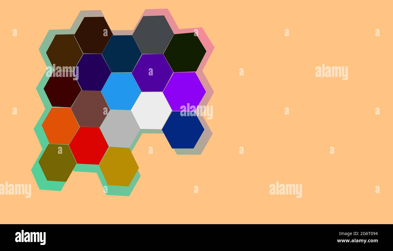 Bunte sechseckige Form leere Visitenkarte, Text Info Grafikdesign, geometrisches Konzept 3d Rendering Illustration, Platz für Text Stockfoto