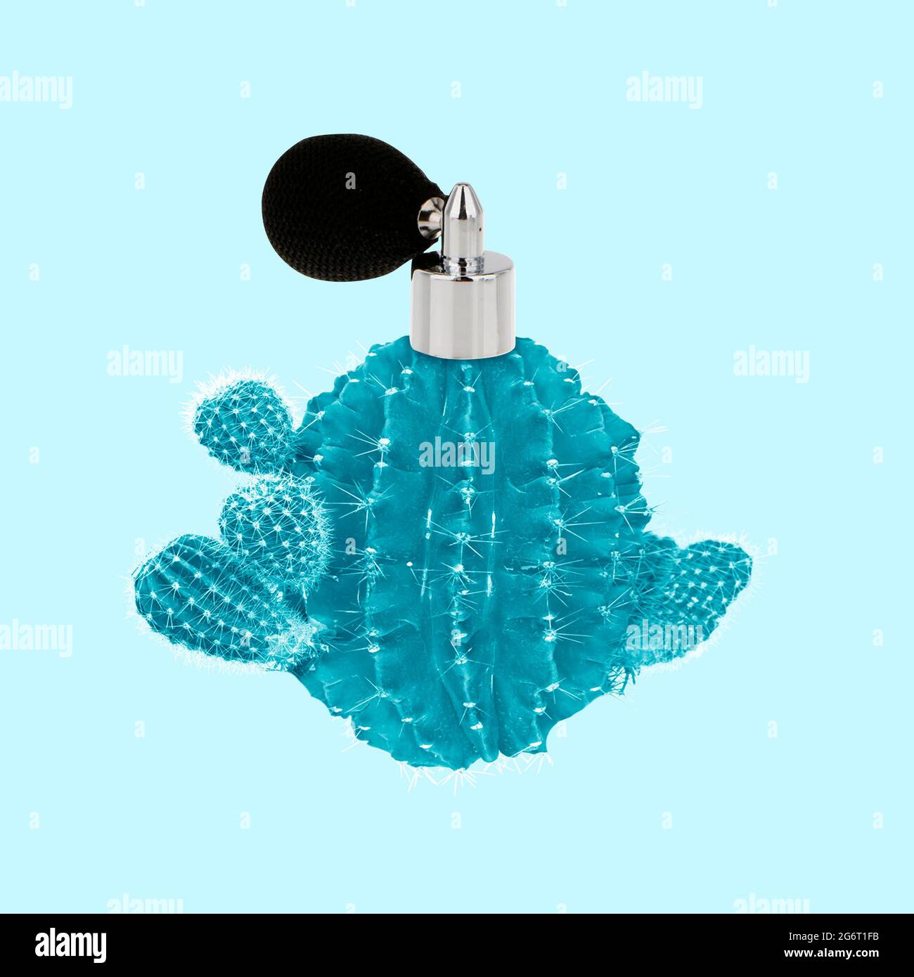 Minimales Kaktusdesign. Flasche Parfm in Form von Kaktus. Collage moderner  Kunst Stockfotografie - Alamy