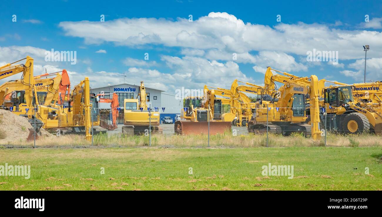 Komatsu Bauausrüster in Wakaito, Neuseeland am 9. Dezember 2019. Stockfoto