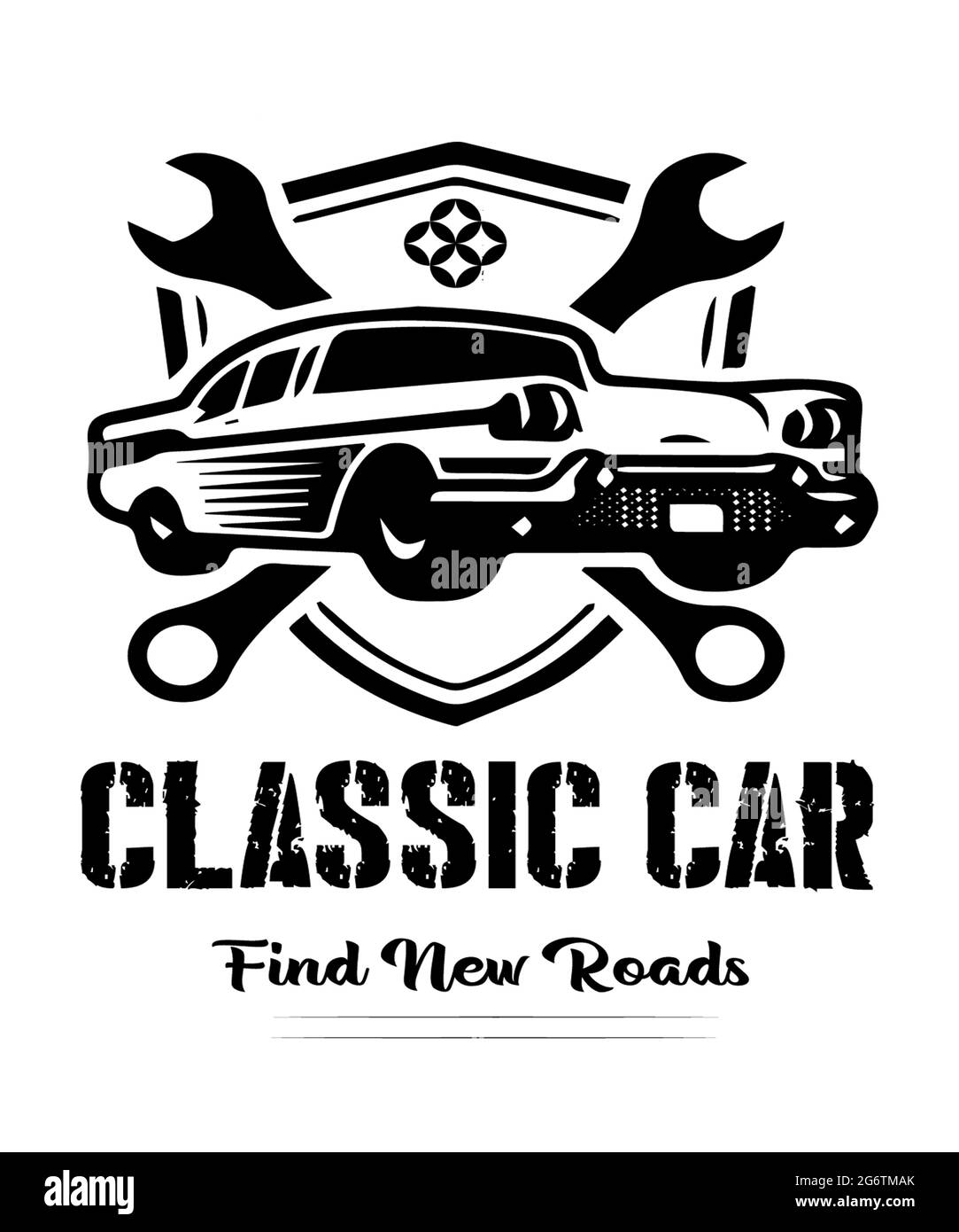 Oldtimer finden neue Straßen in einem coolen Grunge-Stil für Auto-Liebhaber und Oldtimer-Sammler. Ideal für alle, die Muscle Cars lieben, Retro-Autos ein Stockfoto