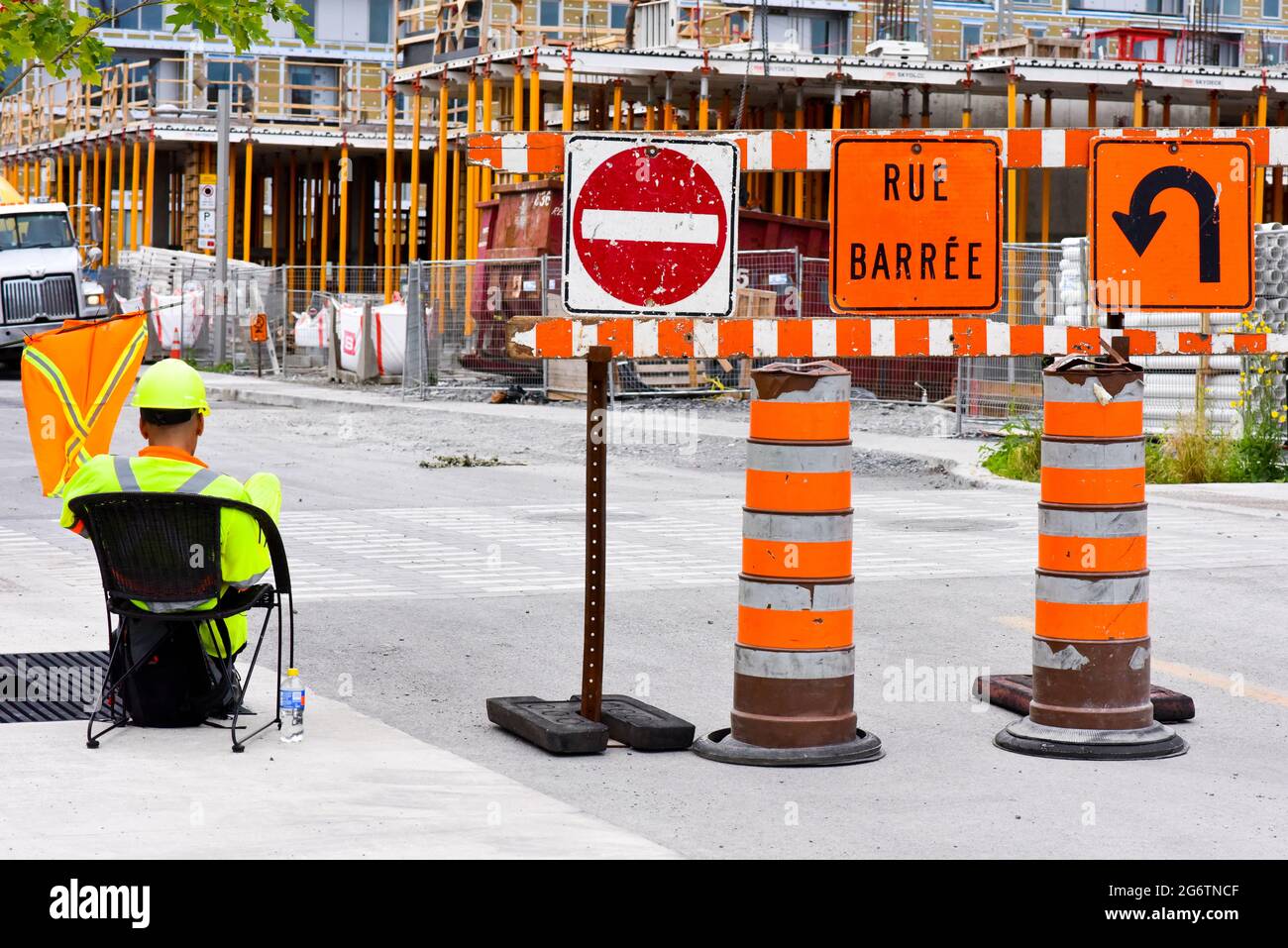 Geschlossene Straße, Baustelle, Montreal, Kanada Stockfoto