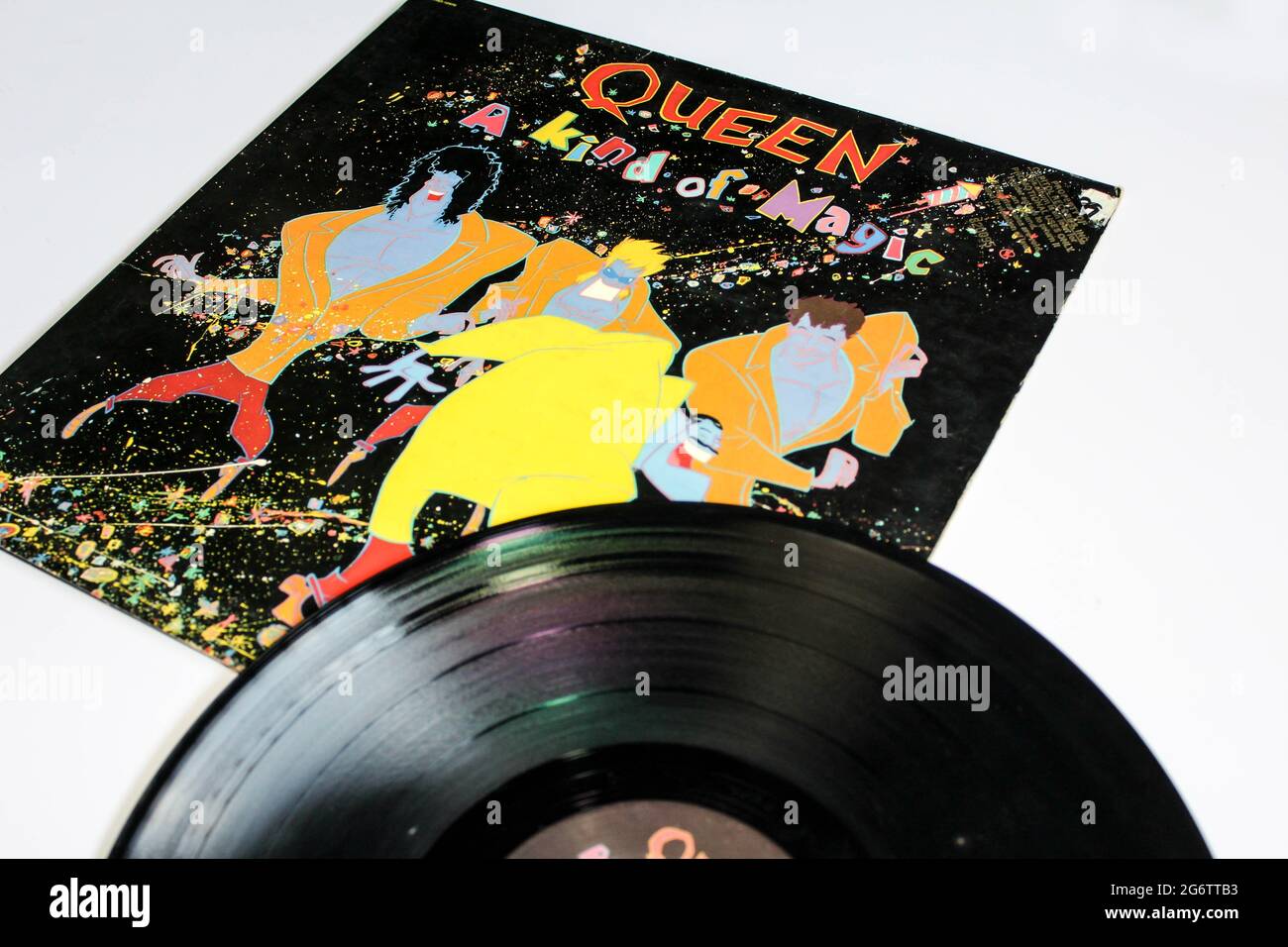 Hard Rock, symphonische Rock- und Popband, Queen-Musikalbum auf Vinyl-LP-Schallplatte. Titel: A Kind of Magic Album Cover Stockfoto