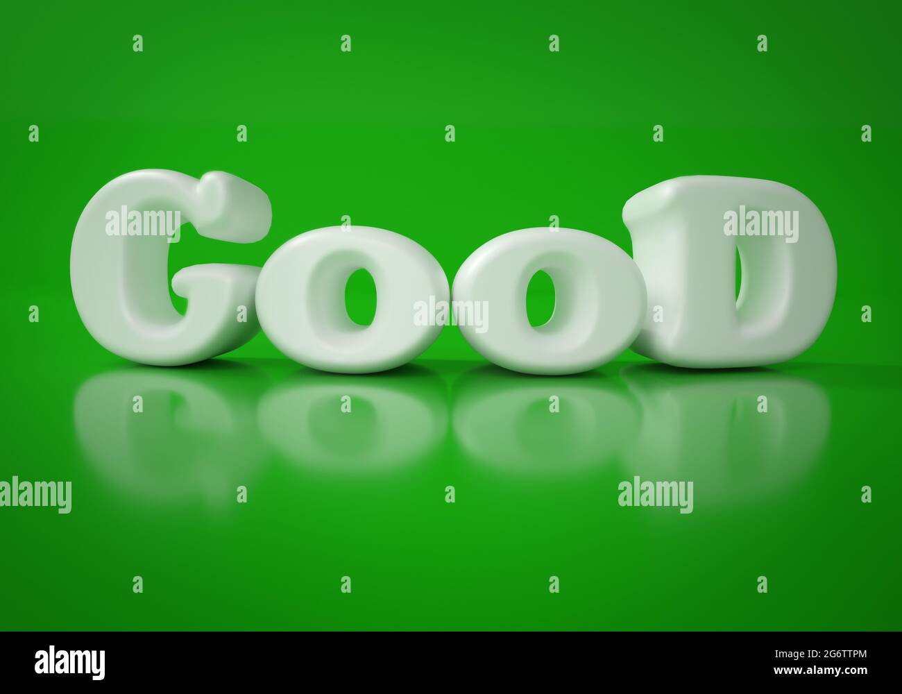 Gutes Wort auf grünem Hintergrund.3D Illustration. Stockfoto