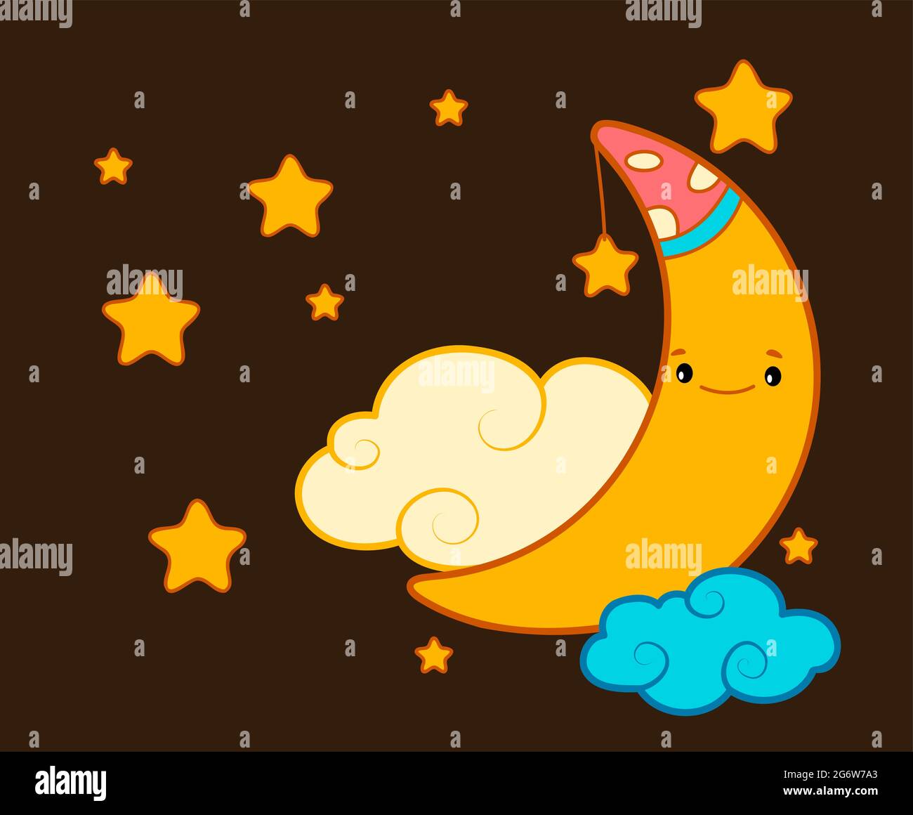 Niedlicher Mond-Cartoon. Mondnacht Cliparts Vektorgrafik Stock Vektor