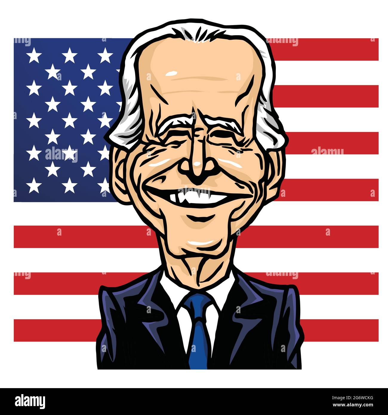 Joe Biden zum Präsidenten der Vereinigten Staaten von Amerika mit amerikanischer Flagge Hintergrund gewählt Cartoon Karikatur Vektor Zeichnung Illustration. Washington, Dezember 15 Stock Vektor